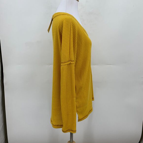 Reb. in J. 220 Kendra Sweater Womens S Mustard Waffle Knit Drop Shoulder V Neck - Picture 4 of 9